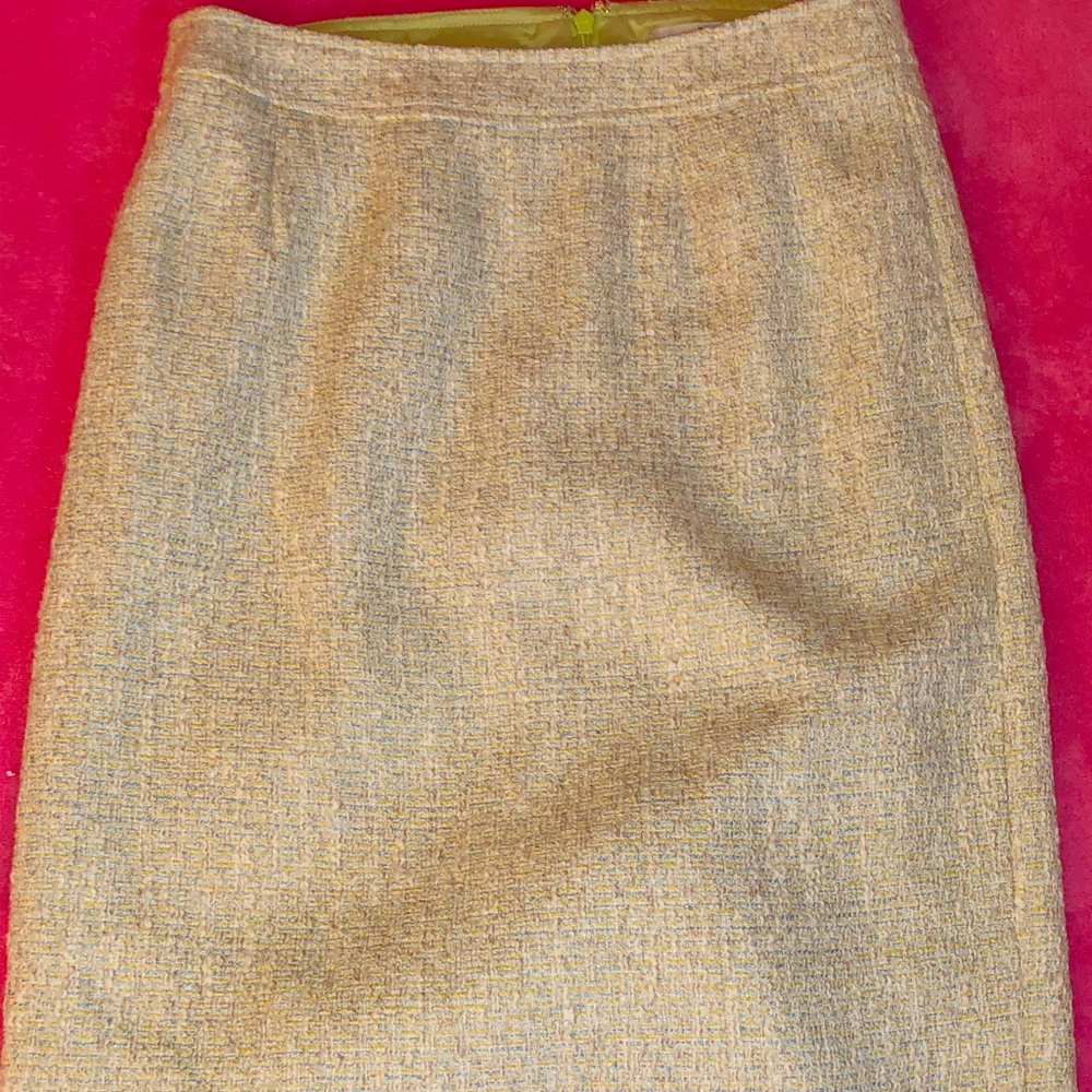 Green, yellow and blue tweed skirt